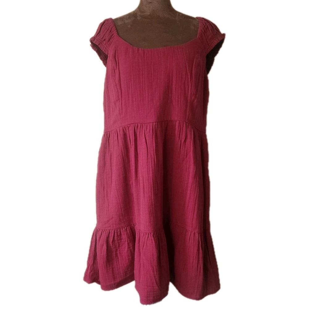 NWT Old Navy Red Tiered Dress Size Large Cotton Casual Women's‎ Short Fit Flare